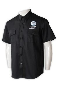 R331 專業訂製男裝短袖恤衫  個人設計黑色繡花恤衫 短袖恤衫供應商 清潔 消毒公司